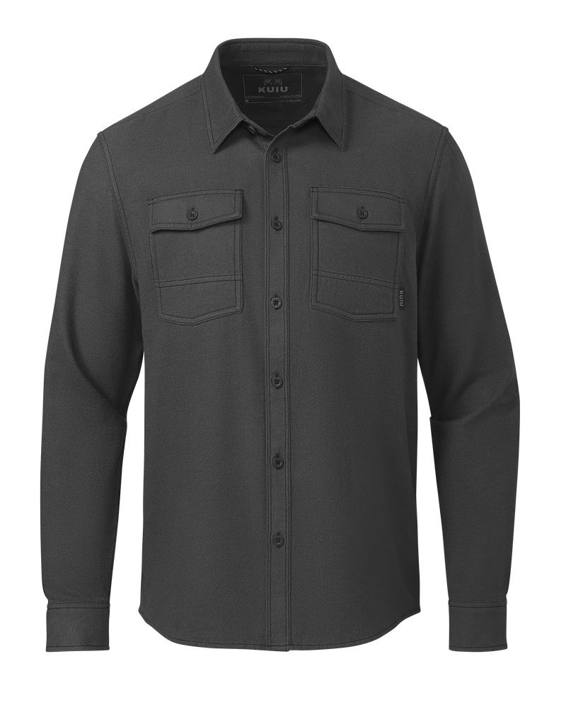 Front of Field Flannel in Asphalt Grey