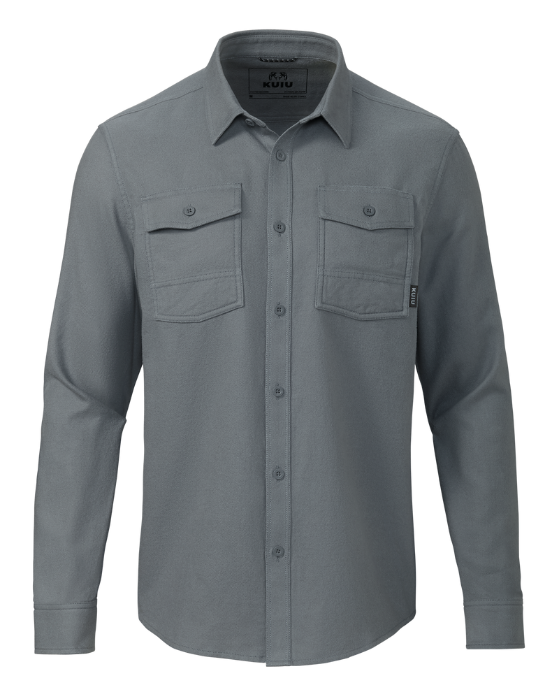 Front of Field Flannel Shirt in Baltic Grey