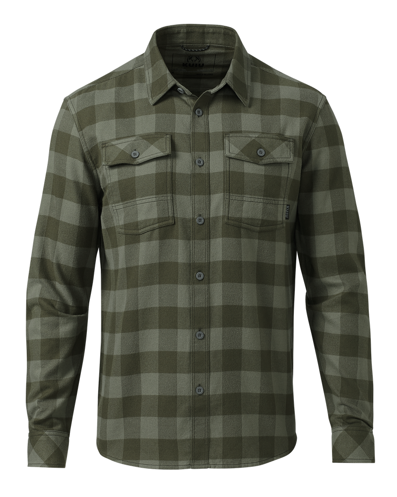 Front of Field Flannel Shirt in Loden Green Buffalo Check