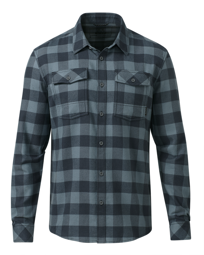 Front of Field Flannel Shirt in Slate Blue Buffalo Check