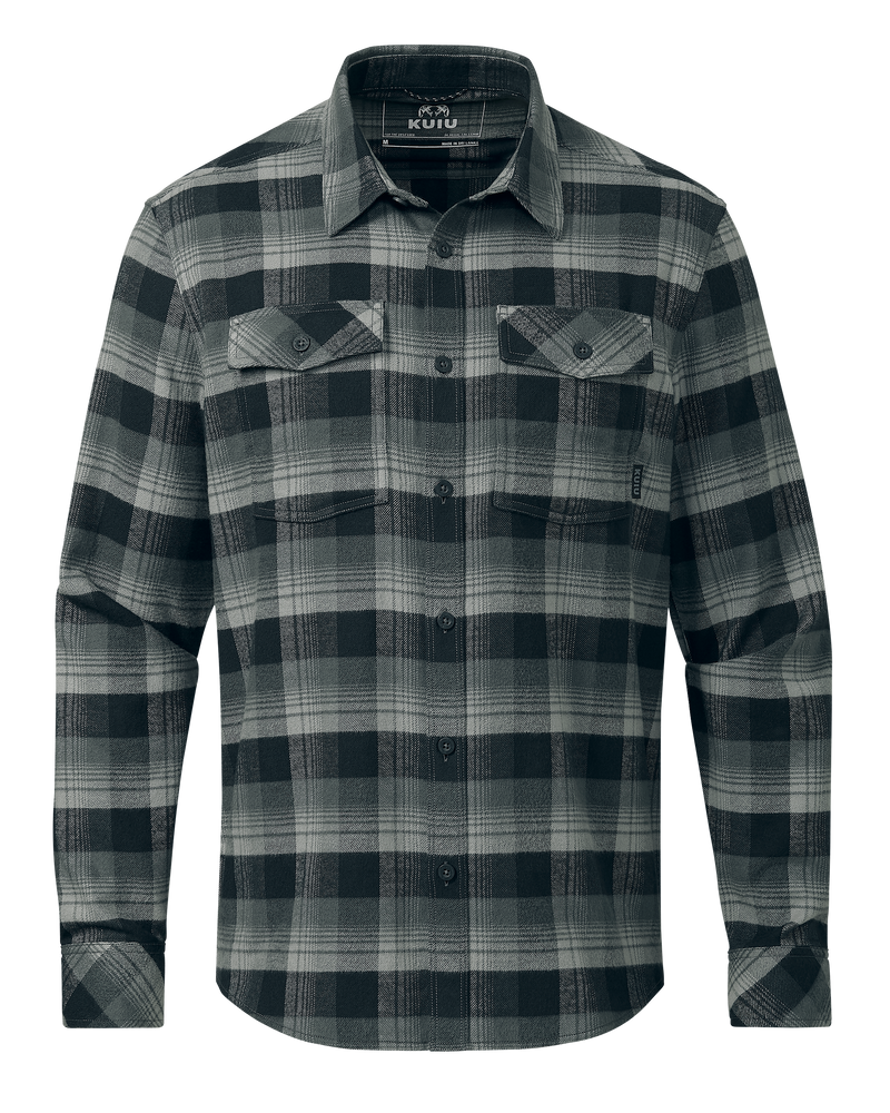 Front of Field Flannel Shirt in Grey Shadow Blockline