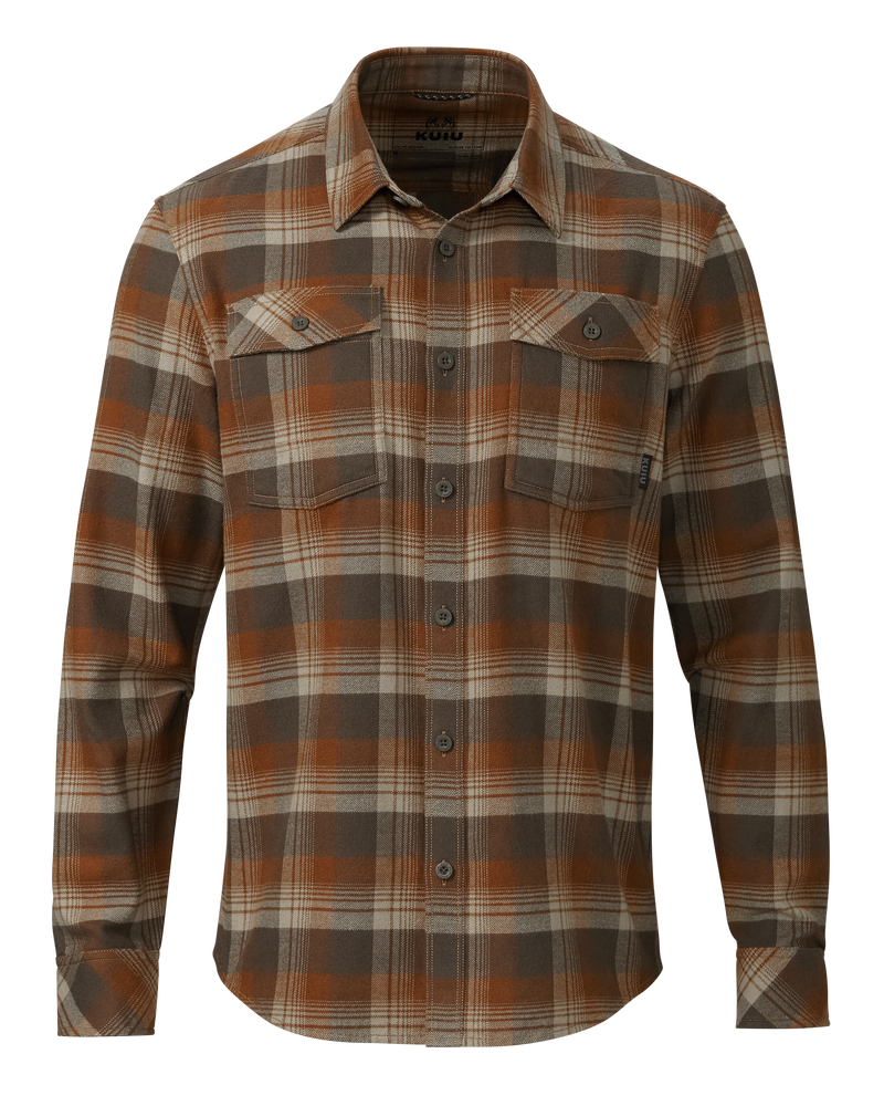 Front of Field Flannel Shirt in Saddle Blockline Brown