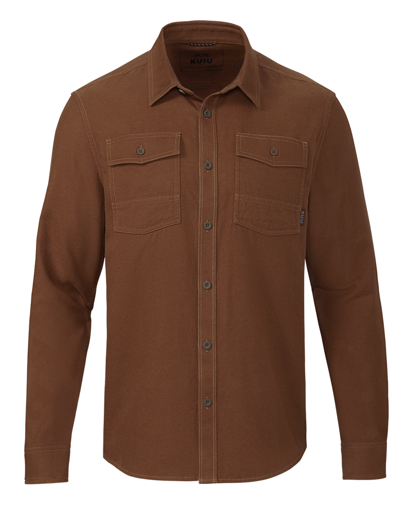 Front of Field Flannel Shirt in Saddle Brown