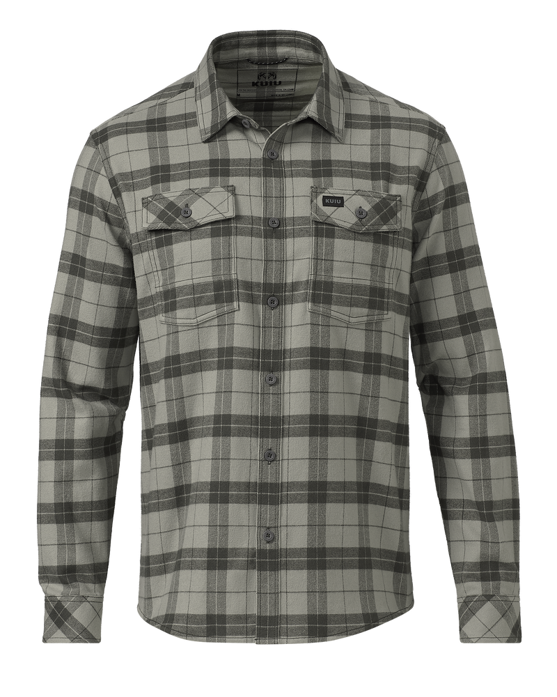 Front of Field Flannel Shirt in Woodsmoke Quadrant Plaid