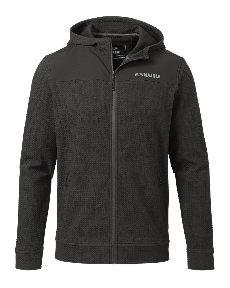 Front of Solitude Knit Hoodie in Asphalt Grey 