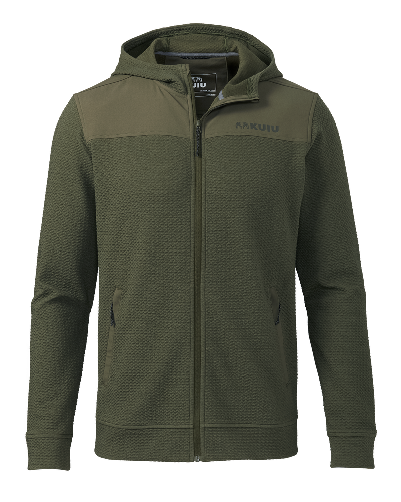 Front of Solitude Knit Hoodie in Evergreen Color