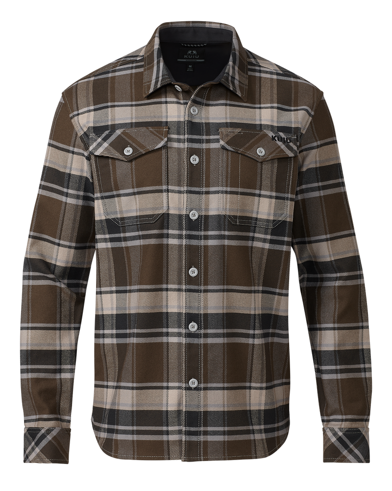 Front of Flannel Heavyweight Shirt Brown Vias Check Plaid