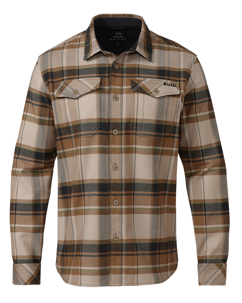 Front of Flannel Heavyweight Shirt Brown Valo Check Plaid