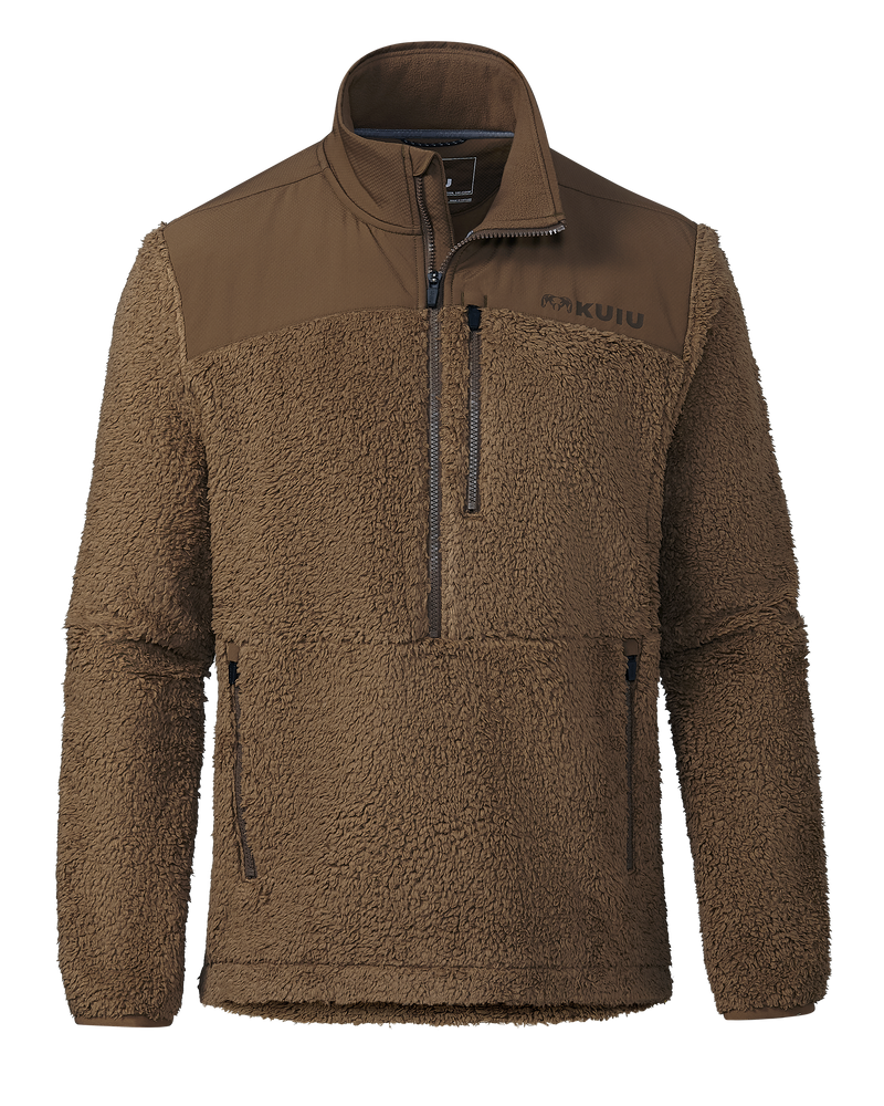 Front of Sherpa Fleece Zip Pullover in Grizzly Brown