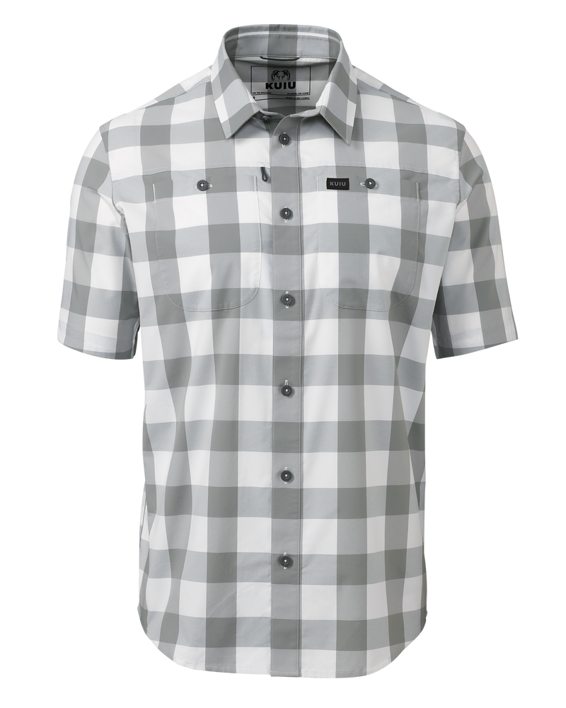 Front of Borrego SS Shirt in Battleship Plaid