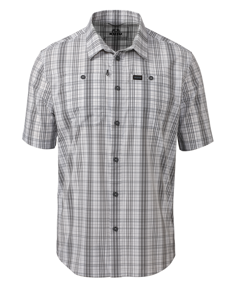 Front of Borrego SS Shirt in Granite Plaid