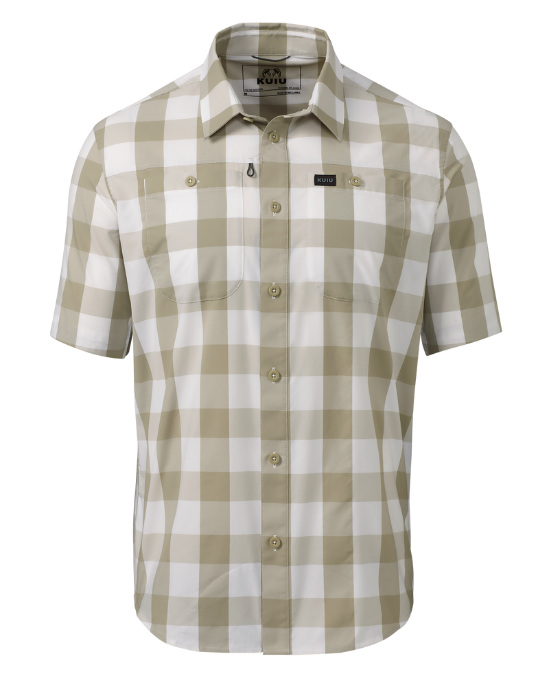 Front of Borrego SS Shirt in Sand Plaid