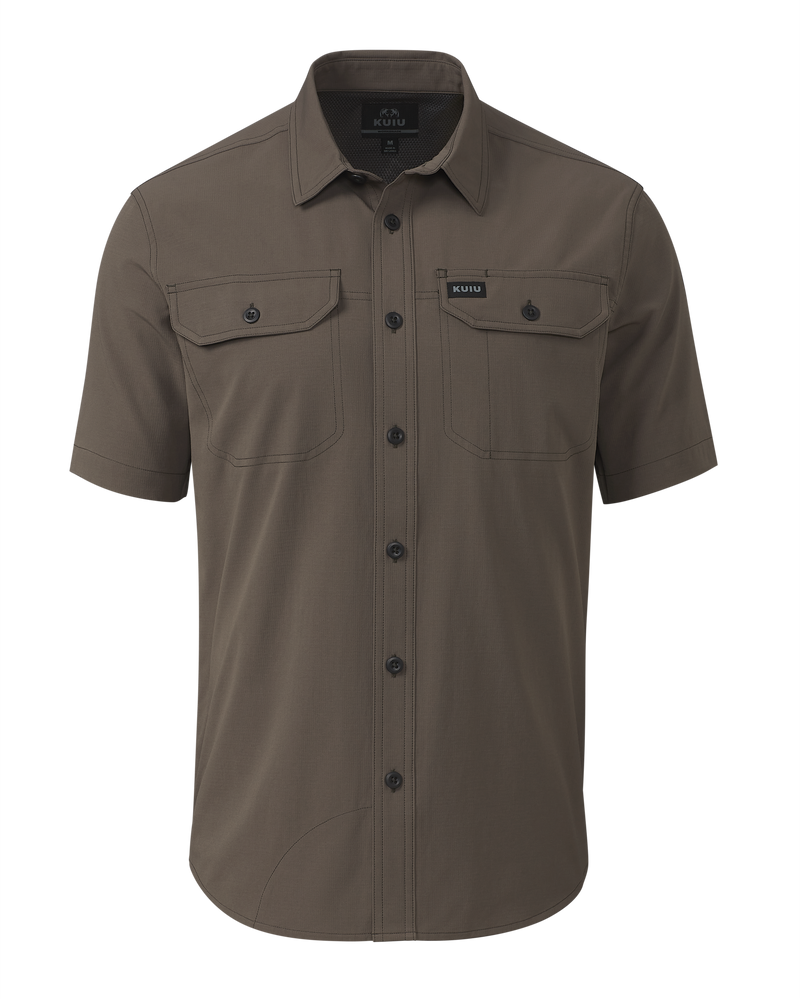 Front of Gauge SS Work Shirt in Rodeo Brown