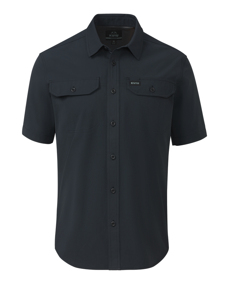 Front of Gauge SS Work Shirt in Nightfall Blue