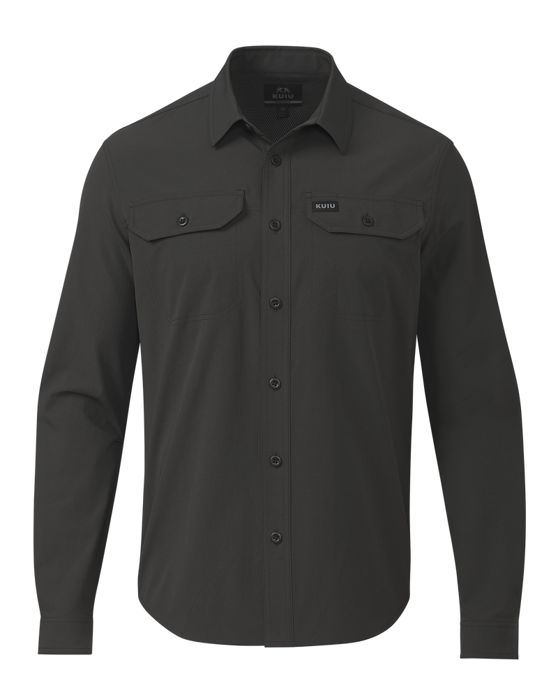 Front of Gauge LS Work Shirt in Asphalt Grey