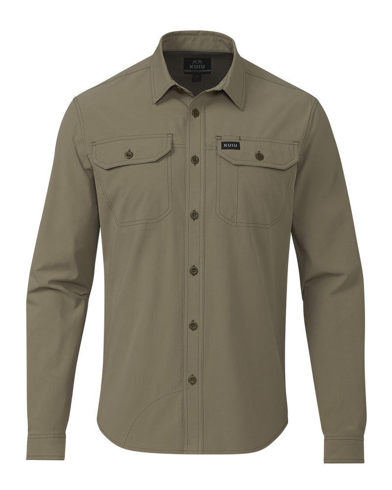 Back of Gauge LS Work Shirt in Khaki