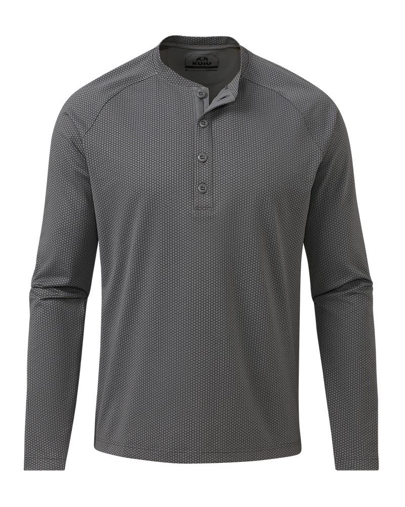 Front of Dura-Knit Henley in Castle Rock Grey