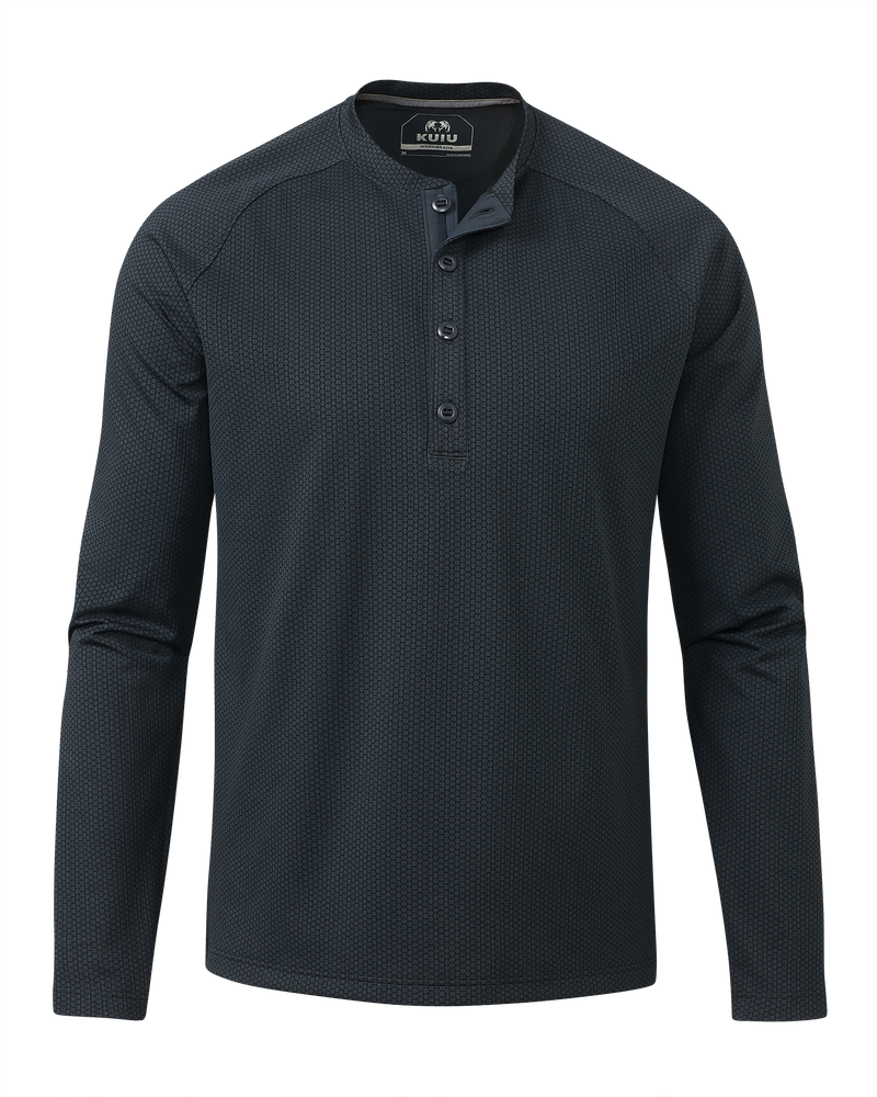 Front of Dura-Knit Henley in Nightfall Blue