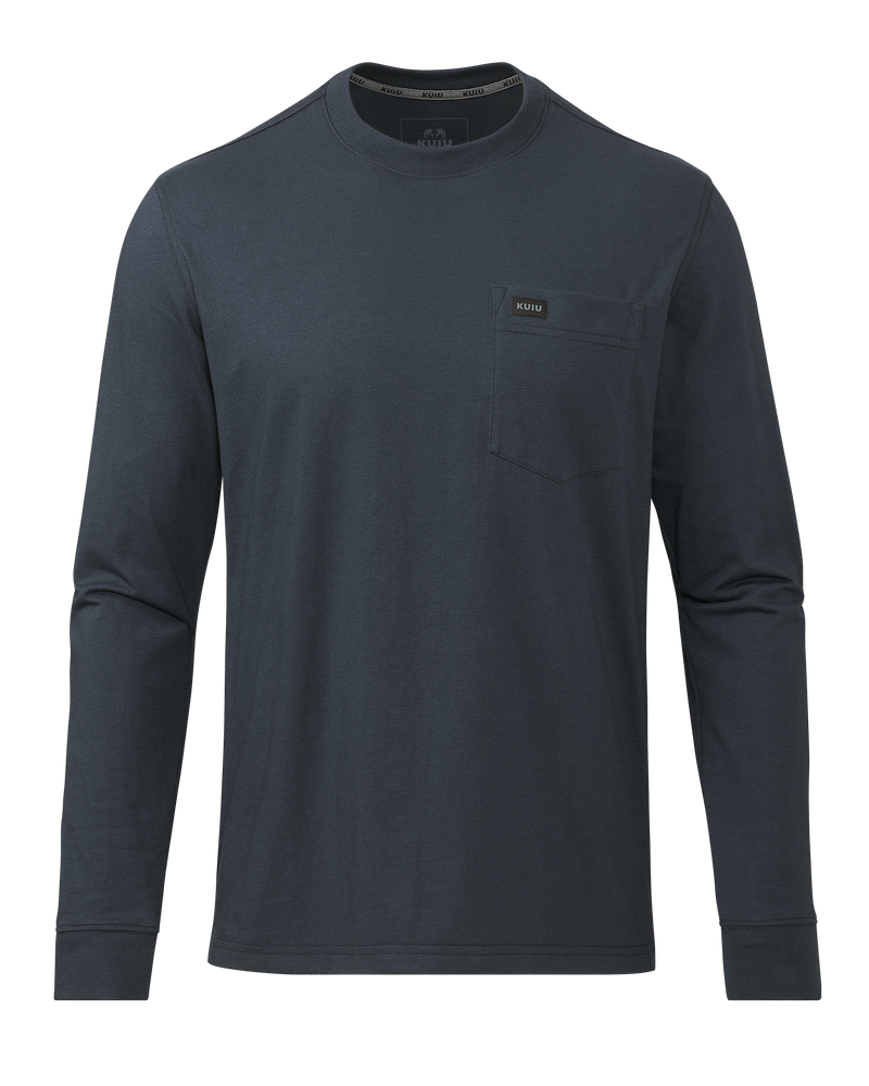 Front of Workgrade LS Pocket Crew in Steel Blue Grey