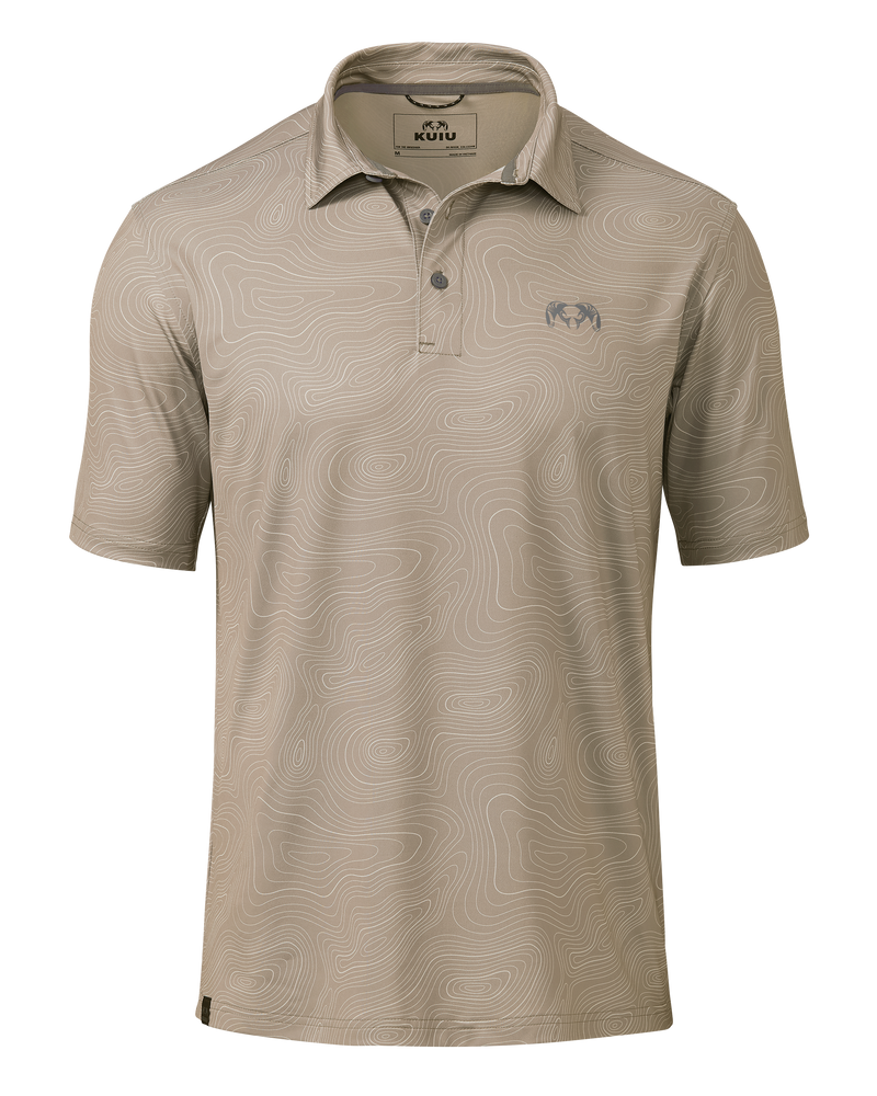 Front of KUIU Performance Polo in Haze Topo