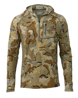 Front of ULTRA Merino 145 Zip-T Hooded Hunting Shirt in Valo Camouflage