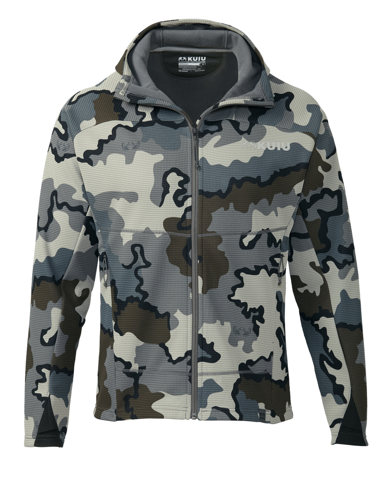 Front of Peloton 240 Full Zip Hooded Jacket in Vias Camouflage