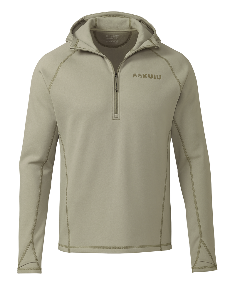 Front of Peloton 200 Zip-T Hoodie in Bone Khaki