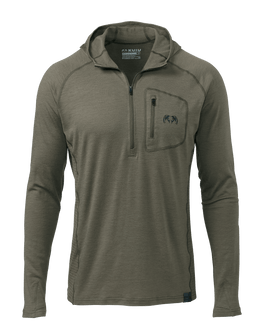 Front of ULTRA Merino 145 Zip-T Hoodie Shirt in Ash Brown