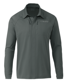 Front of Tiburon Hybrid Snap Shirt in Stone Grey