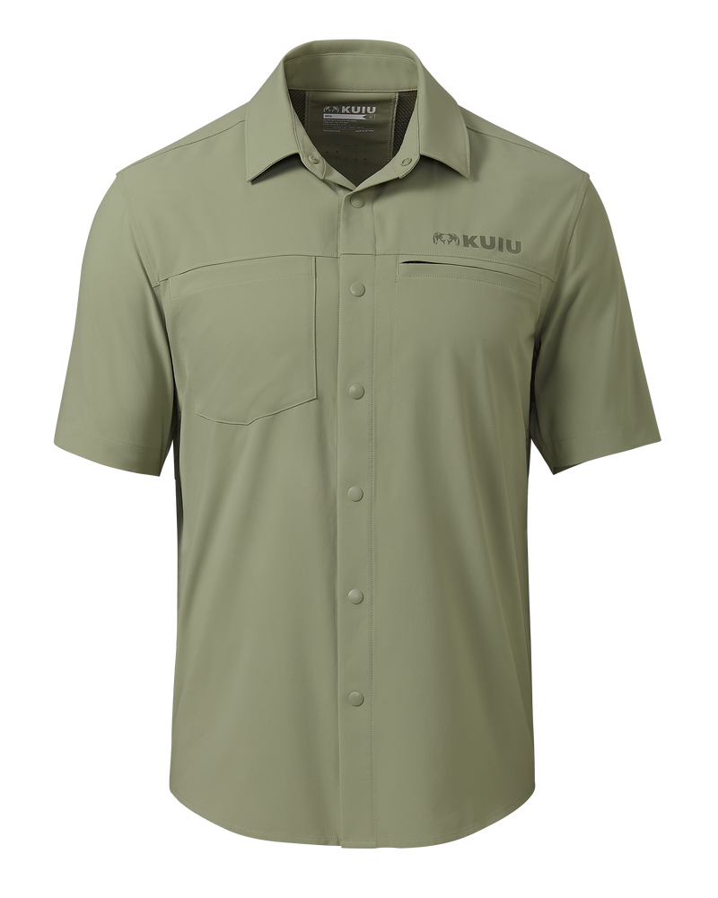 Front of Mesa Vented Short Sleeve Snap Shirt in Buckbrush