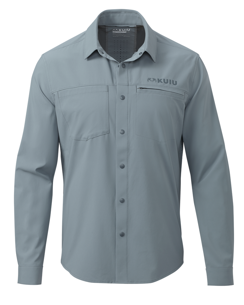 Front of Mesa Vented LS Snap Shirt in Slate Grey