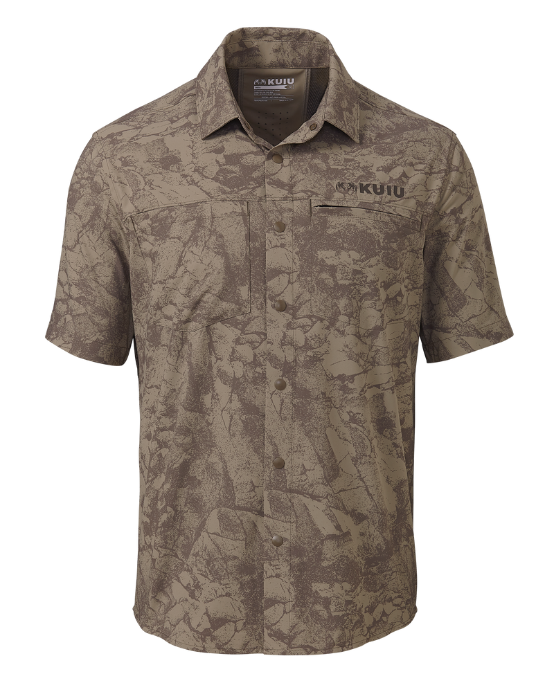 Front of Mesa Vented SS Snap Shirt in Silt Brown Gritstone