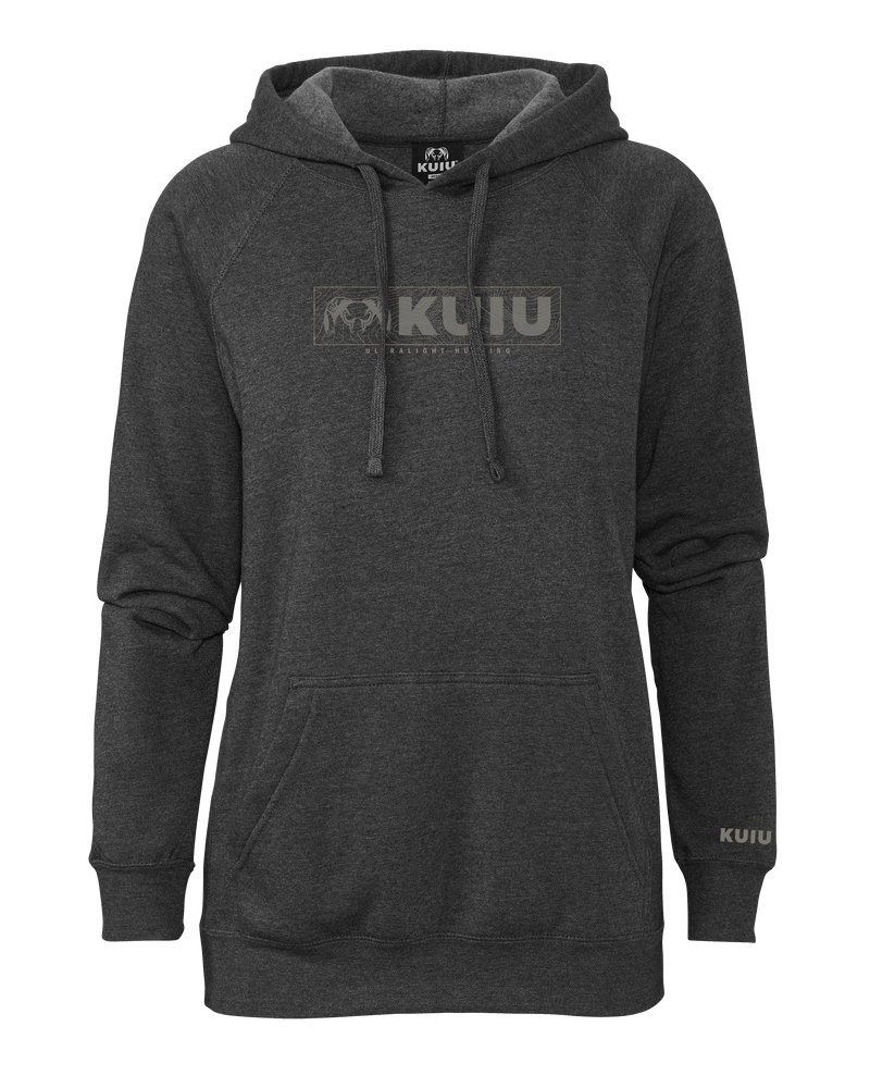 Front of Women's Topo Block Logo Hoodie in Charcoal