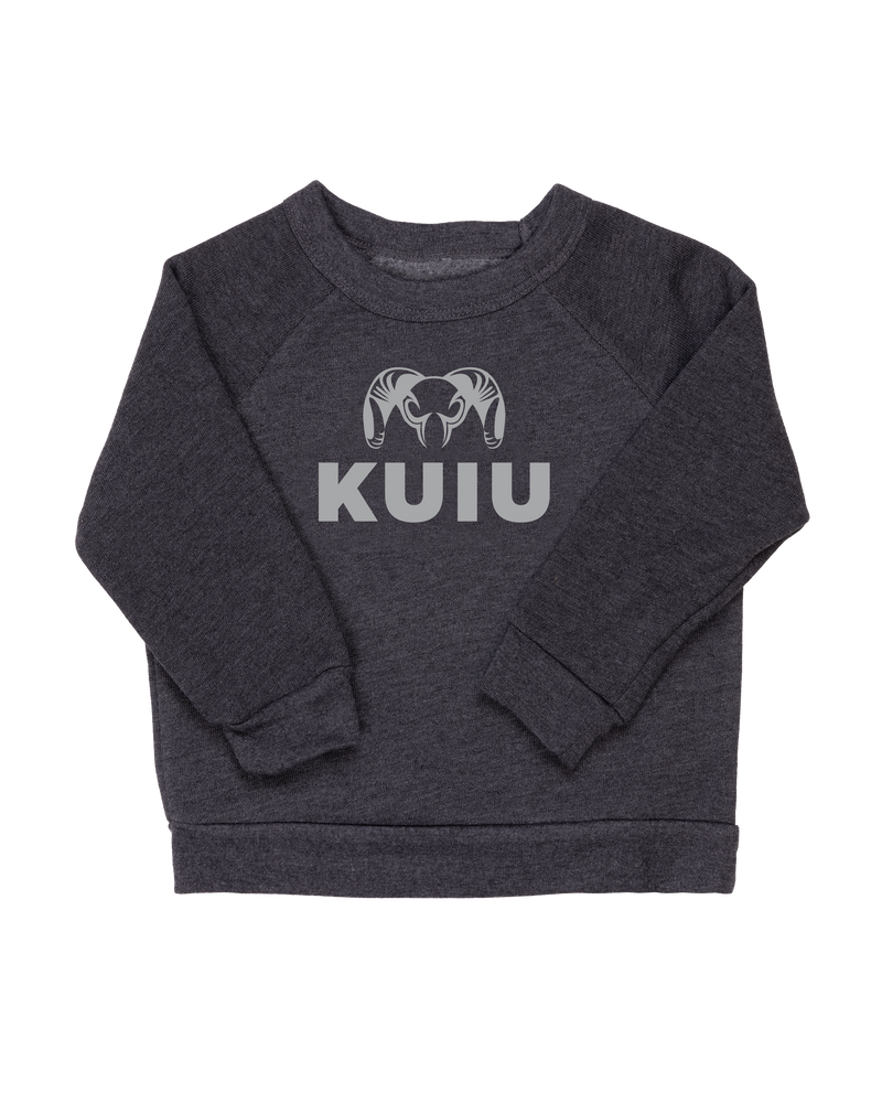 Front of Toddler Stacked Logo Crewneck Sweatshirt in Light Grey