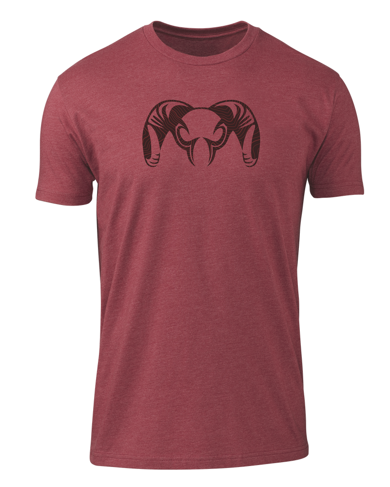 Front of KUIU Topographic Ram T-Shirt in Cardinal Red