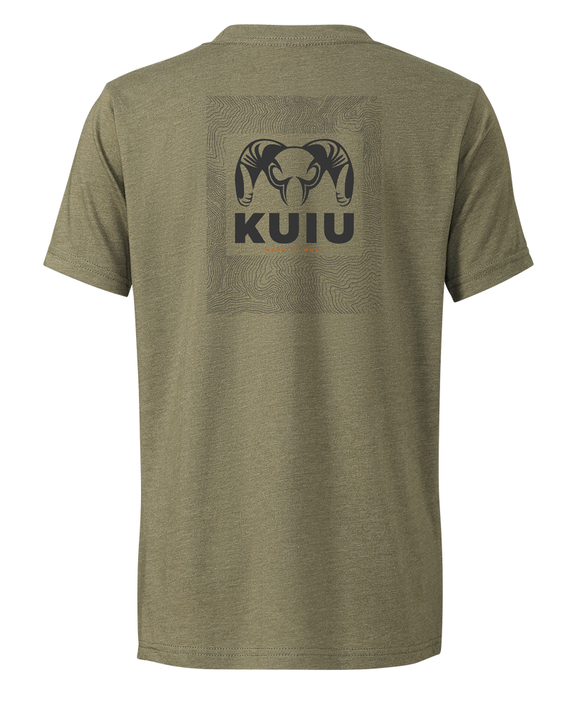 Back of KUIU Youth Topo Back Logo T-Shirt in Military Green