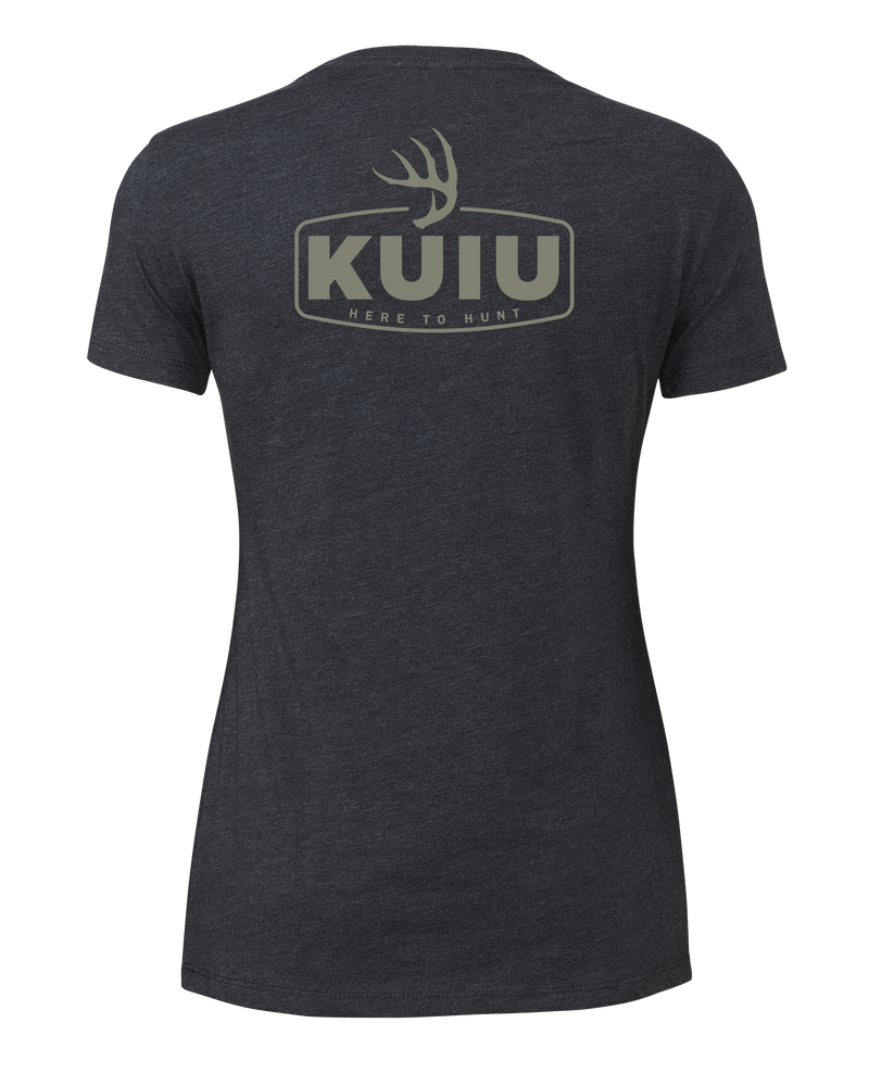 Back of KUIU Women's Whitetail Shed T-Shirt in Charcoal Grey