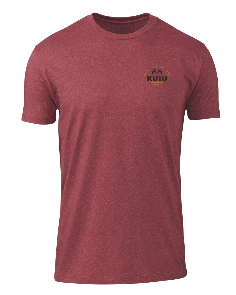 Front of KUIU Stacked Chest Logo T-Shirt in Cardinal Red