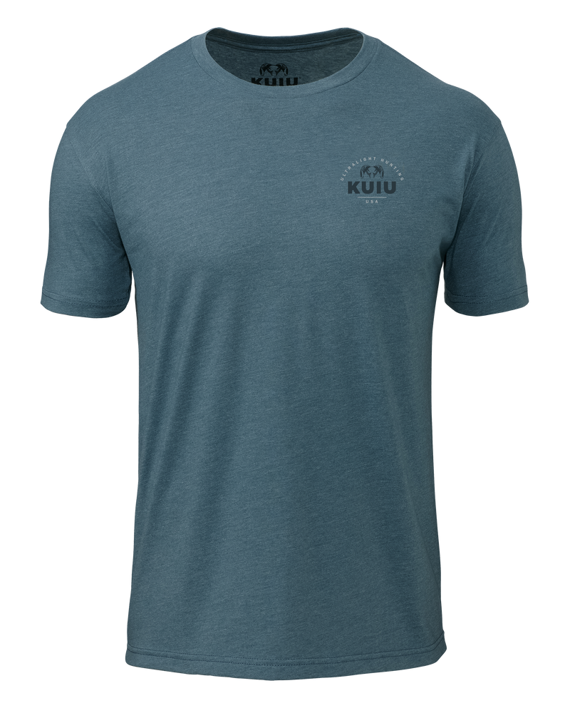 Front of KUIU Stacked Chest Logo T-Shirt in Indigo Blue
