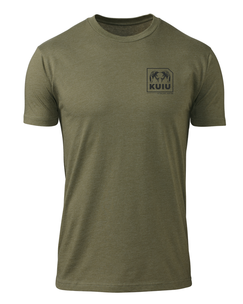 Front of KUIU Square Chest Logo T-Shirt in Military Green