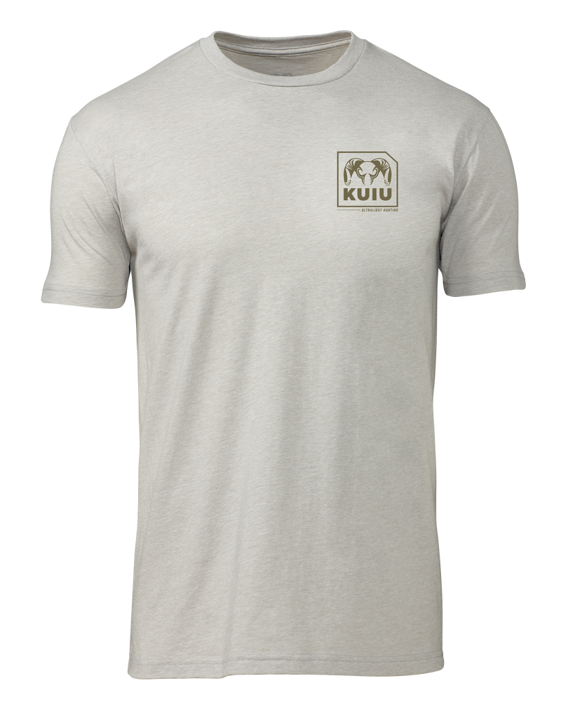 Front of KUIU Square Chest Logo T-Shirt in Silk Khaki