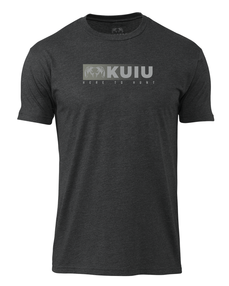 Front of KUIU Here to Hunt Fade T-Shirt in Charcoal Grey