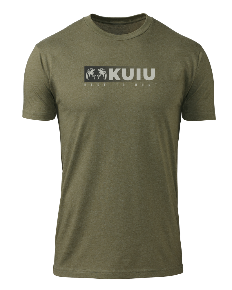 Front of KUIU Here to Hunt Fade T-Shirt in Military Green