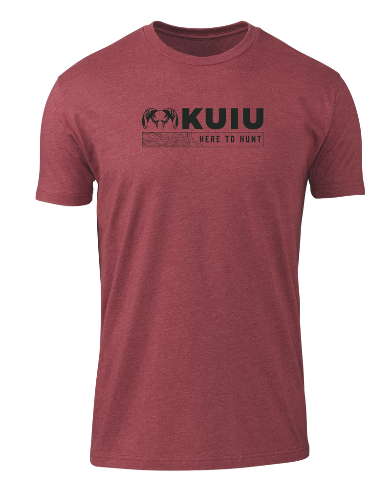 Front of KUIU Topo Here to Hunt T-Shirt in Cardinal Red