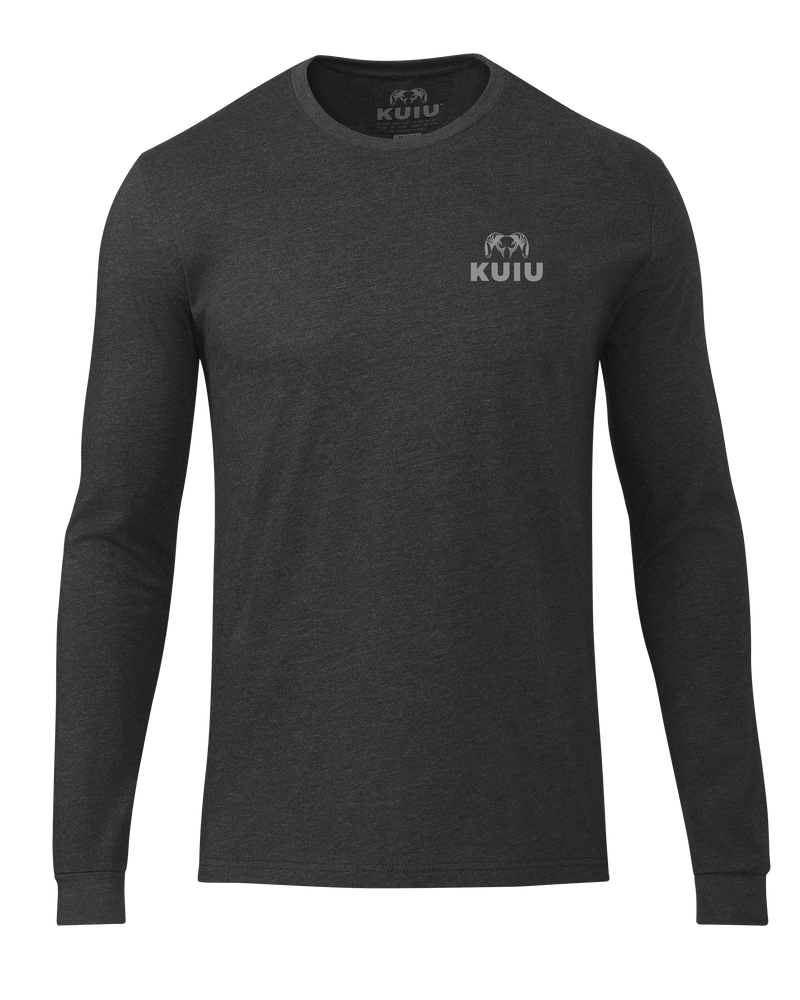 Front of KUIU Logo Long Sleeve T-Shirt in Charcoal Grey