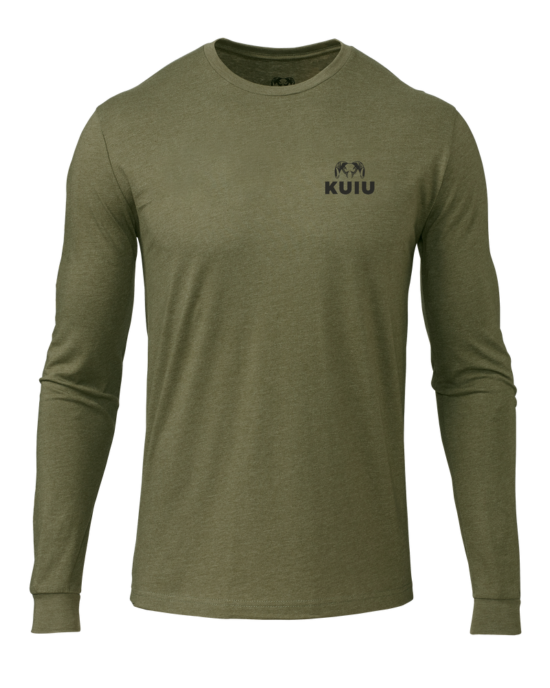 Front of KUIU Logo Long Sleeve T-Shirt in Military Green