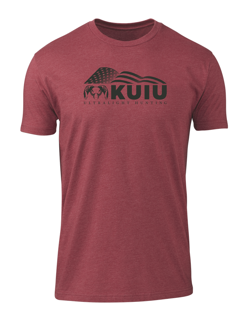 Front of KUIU Flag Block Logo T-Shirt in Cardinal Red
