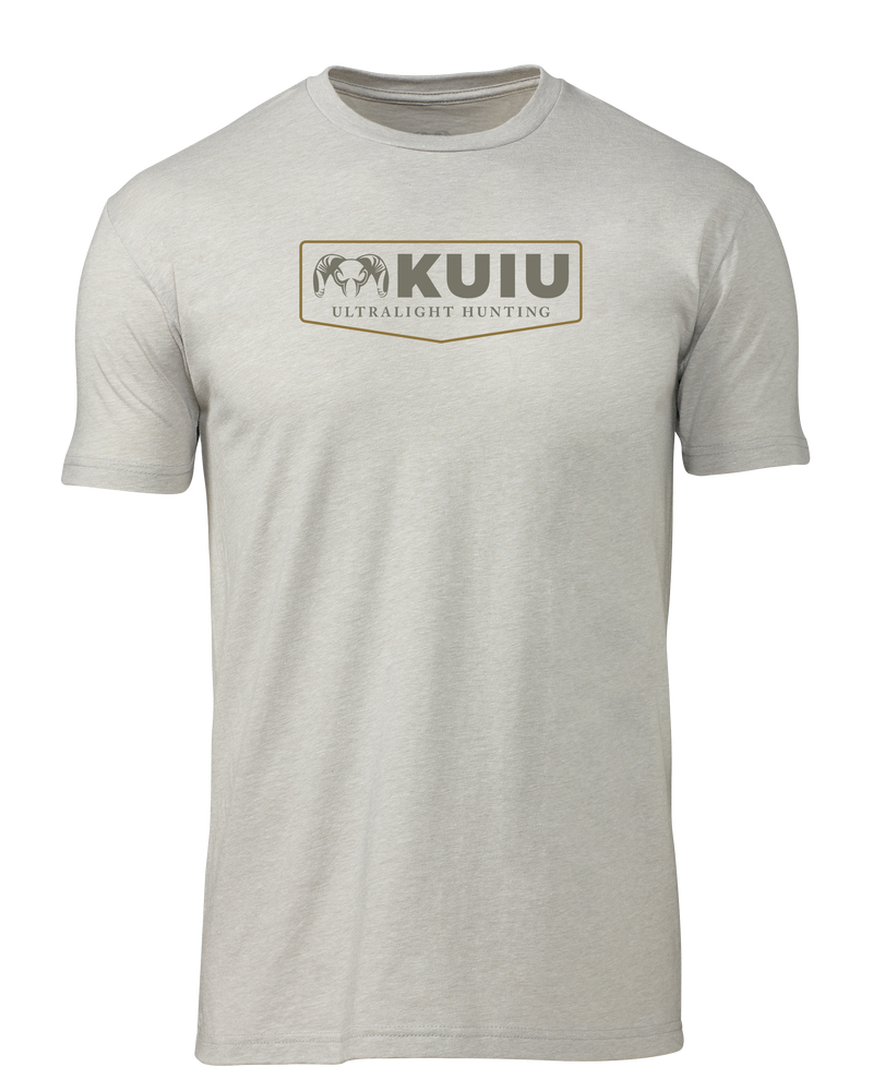Front of KUIU Shield Logo T-Shirt in Silk Khaki
