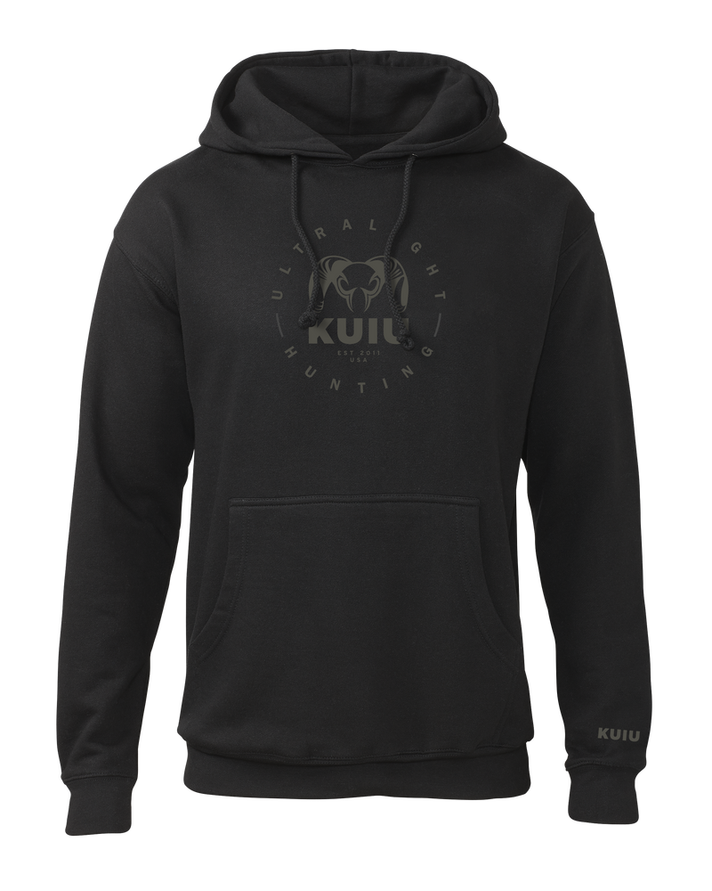 Front of KUIU Ultralight Hunting Circle Hoodie in Black