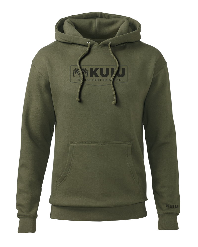 Front of KUIU Shield Logo Hoodie in Army Green